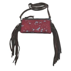 American Darling Western Crossbody Purse Red Cowhair Leather Fringe Aztec  Gypsy